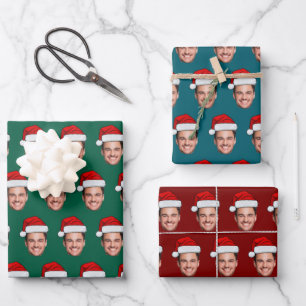 Custom Face Photo with Santa Hat Unique Gift Wrapping Paper Sheet