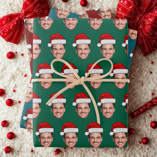 Custom Face Photo with Santa Hat | Unique Gift  Wrapping Paper Sheet (Creator Uploaded)