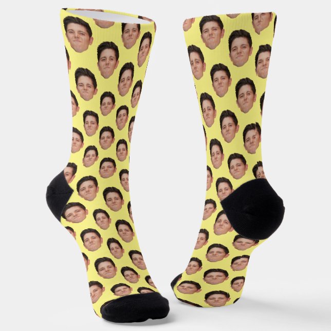 Custom Face Photo Yellow Crew Socks (Angled)