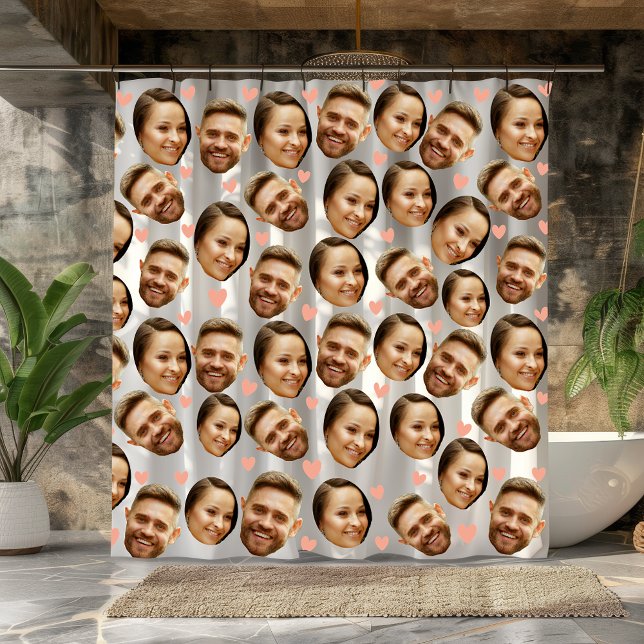 Custom Face Picture Heart Funny Couple Pattern Shower Curtain (Custom Face Picture Heart Funny Couple Pattern husband wife groom bride gifts ideas love valentines)