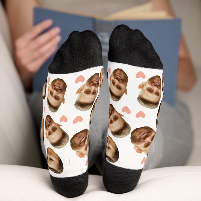Custom Face Picture Heart Funny Couple Pattern Socks (Bottom)