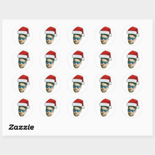 Custom Face Santa Claus Hat Photo Christmas  Classic Round Sticker