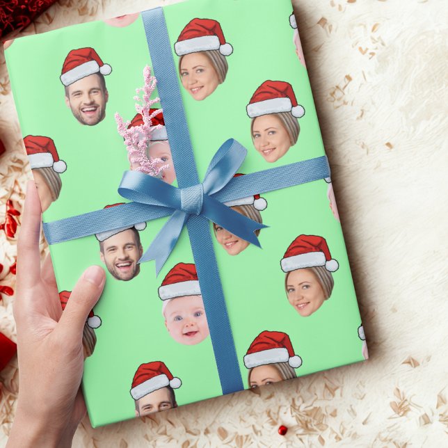 Custom Face Santa Hat Christmas Gift 3 Photos Wrapping Paper (Creator Uploaded)