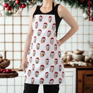 Custom Face Santa Hat Family 4 Photos Christmas Apron