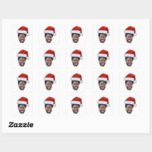 Custom Face Santa Hat Photo Christmas Men Square Sticker