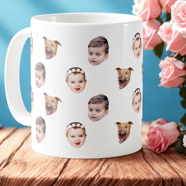 Custom Face, Unique Family Gift 3 Photos Face Coffee Mug (Creator Uploaded)