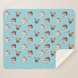 Custom Face, Unique Family Gift 3 Photos Face Sherpa Blanket