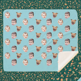 Custom Face, Unique Family Gift 3 Photos Face Sherpa Blanket