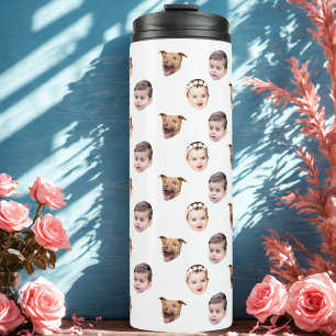 Custom Face, Unique Family Gift 3 Photos Face Thermal Tumbler