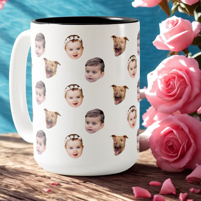 Custom Face, Unique Family Gift 3 Photos Face Two-Tone Coffee Mug (Creator Uploaded)