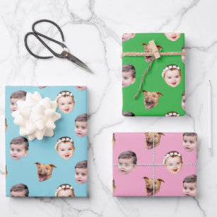 Custom Face, Unique Family Gift 3 Photos Face Wrapping Paper Sheet