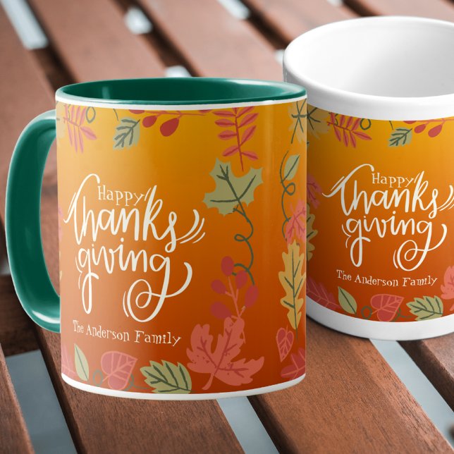 Custom Fall Autumn Leaves Happy Thanksgiving Mug (Creator Uploaded)