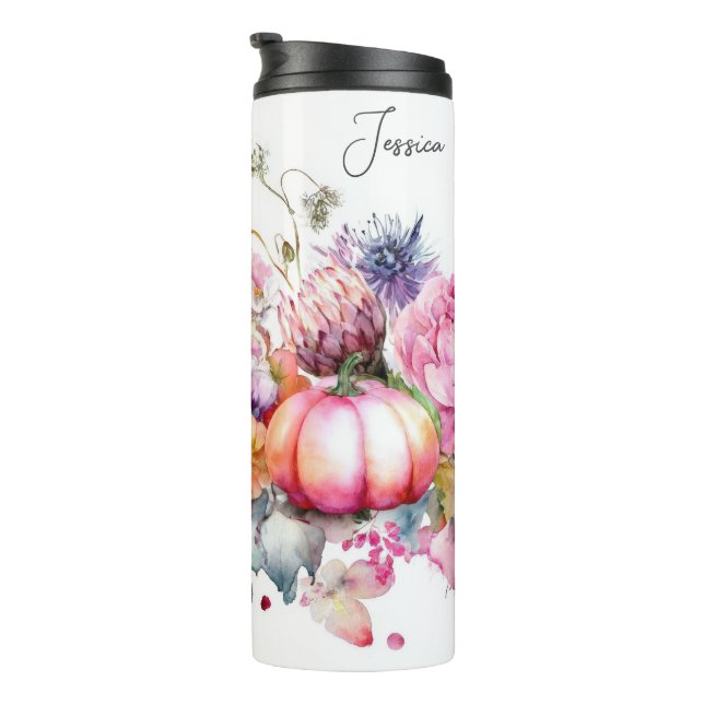 custom fall design with flowers and pumpkins thermal tumbler (Rotated Right)