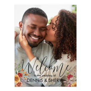 Custom Fall Floral Photo Modern Wedding Sign