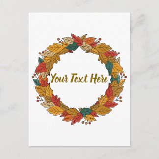 Custom Fall Leaf Wreath Circle Postcard