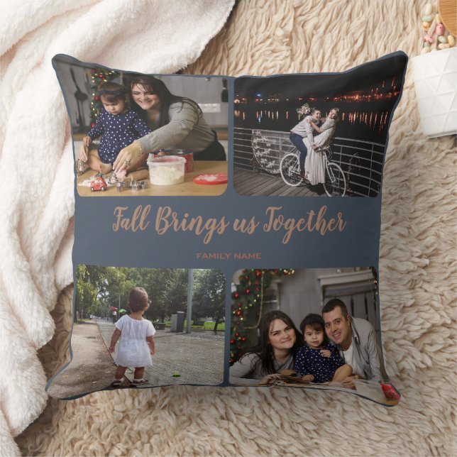 Custom Fall Leaves Family Photos with Name & Quote Cushion (Blanket)