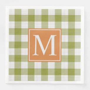 Custom Fall Pumpkin Leaves Green Gingham Pattern Napkin