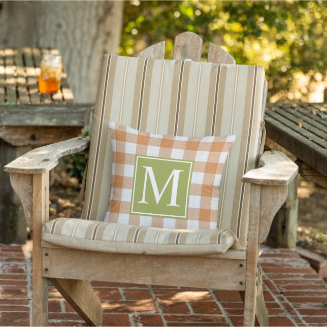 Custom Fall Pumpkin Orange Gingham Pattern Cushion (Chair)
