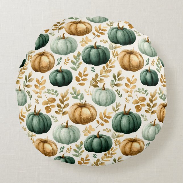 Custom Fall Pumpkin Photo Frame Round Cushion (Front)