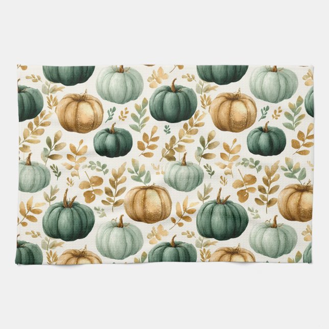 Custom Fall Pumpkin Photo Frame Tea Towel (Horizontal)