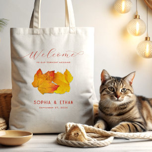 Custom Fall Wedding Welcome Bag Two Leaves