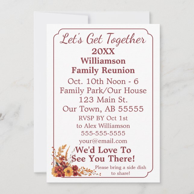 Custom Fall Wildflower Get Together Reunion Card (Front)