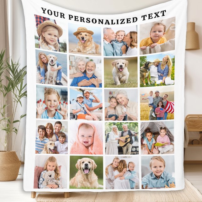 Custom Family 20 Photos Collage Trendy Birthday Fleece Blanket (Creator Uploaded)