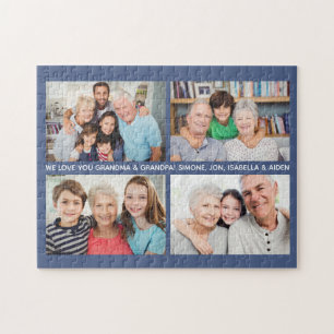 Custom Family 4 Photo Collage Custom Text & Colour Jigsaw Puzzle