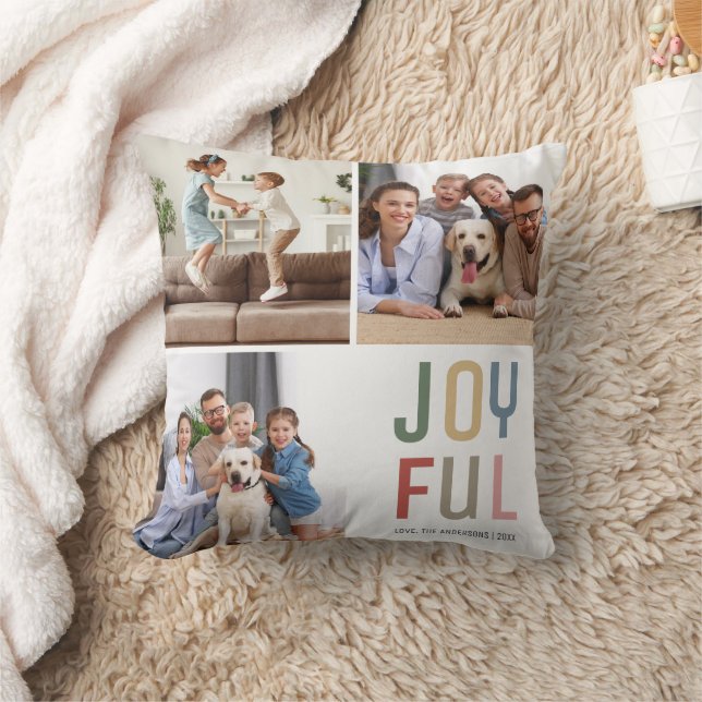 Custom Family 4 Photos Joyful Christmas Cushion (Blanket)