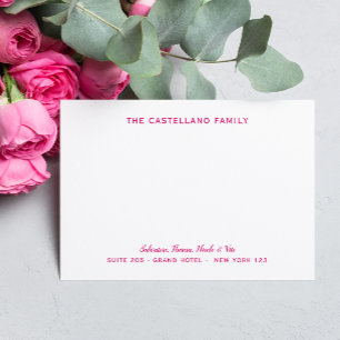 Custom Family Address Cursive Names HOT PINK Card