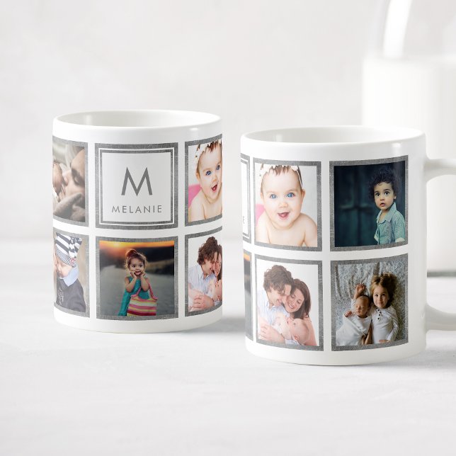 Custom Family Baby Photo Collage Glamourous Silver Coffee Mug (Creator Uploaded)