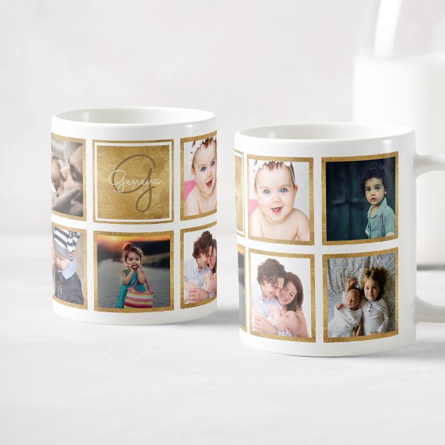 Custom Family Baby Photo Collage Trendy Gold Coffee Mug (Creator Uploaded)