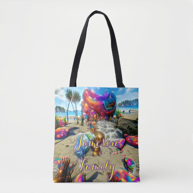Custom Family Beach Tote Bag with Sand Welcome (Front)
