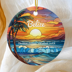 Custom Family Belise Vacation Faux Stained Glass Ceramic Tree Decoration