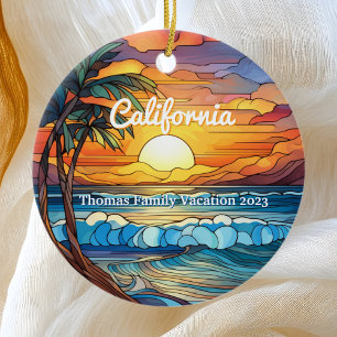 Custom Family California Trip Faux Stained Glass Ceramic Tree Decoration