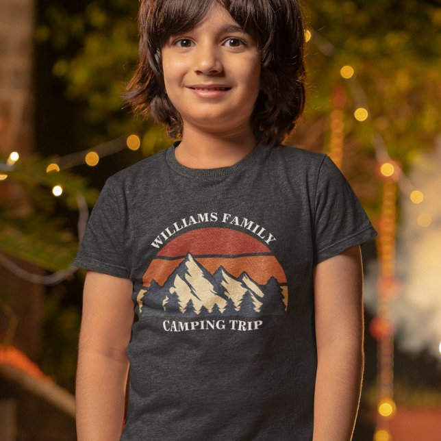 Custom Family Camping Trip Mountain Sunset Kids Tri-Blend Shirt (Creator Uploaded)