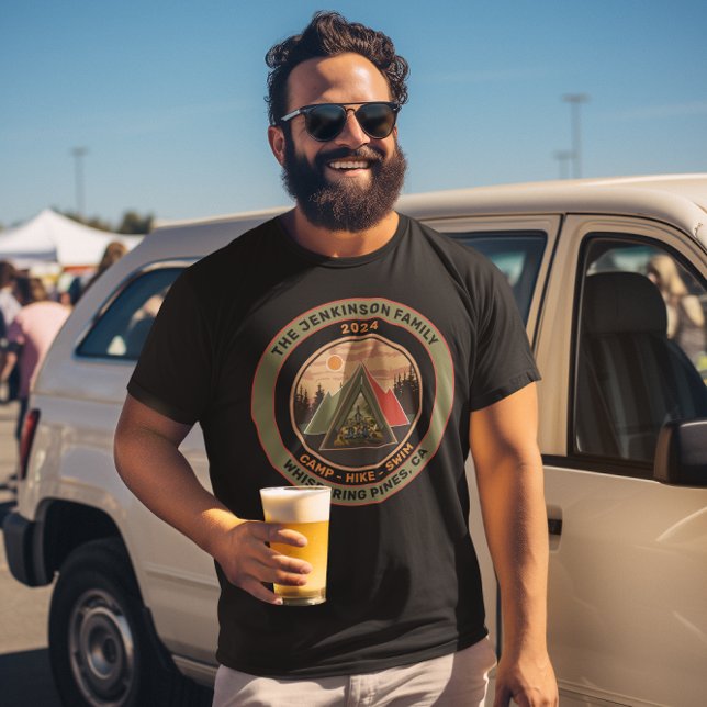 Custom Family Camping Trip Photo Tent T-Shirt (camping t-shirt, family matching, camping, mountains, retro, matching t-shirts, camping trip, custom)