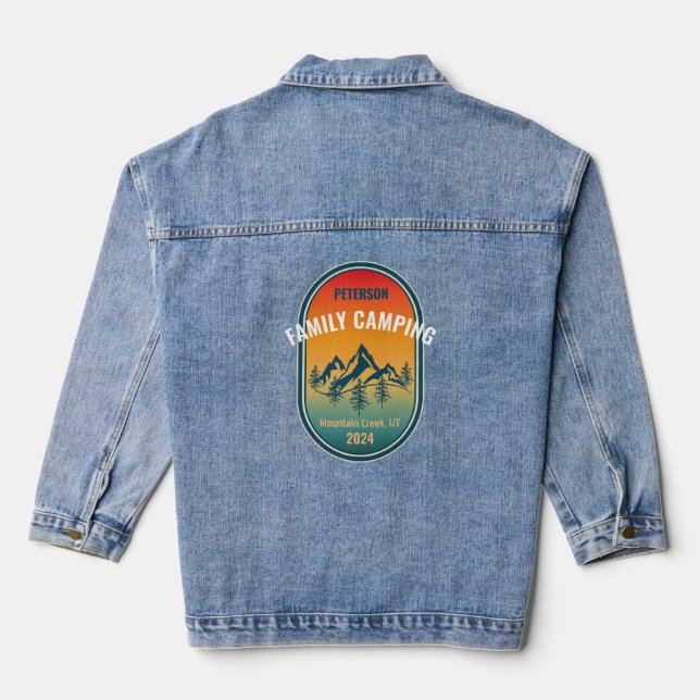 Custom Family Camping Vintage Sunset Adventure Denim Jacket (Back)