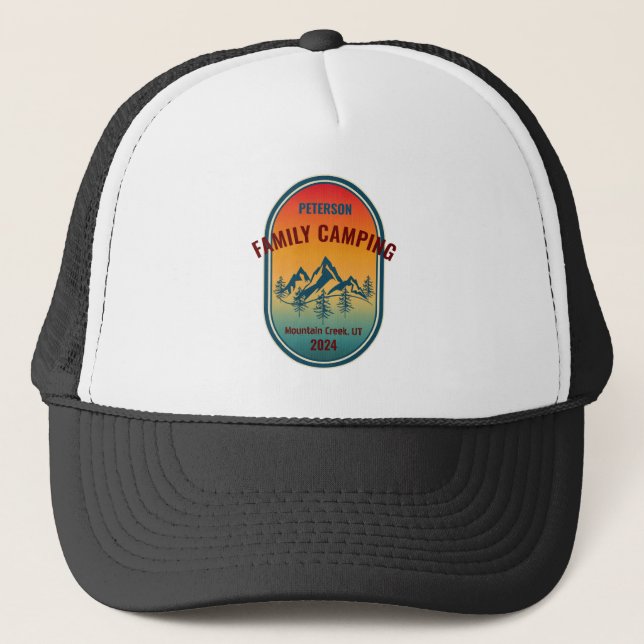 Custom Family Camping Vintage Sunset Adventure Trucker Hat (Front)