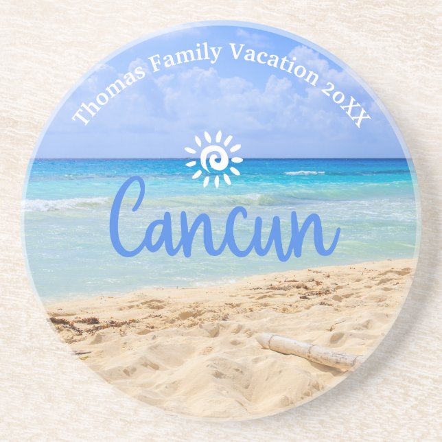 Custom Family Cancun Beach Vacation Coaster (Front)