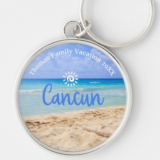 Custom Family Cancun Beach Vacation Key Ring (Front)