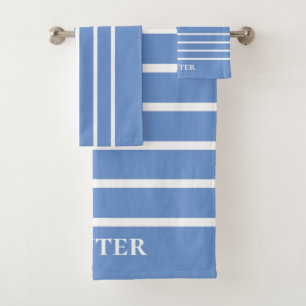Custom Family Chic Cornflower Blue Striped Weekend Bath Towel Set