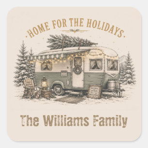 Custom Family Christmas Camper Keepsake Square Sticker