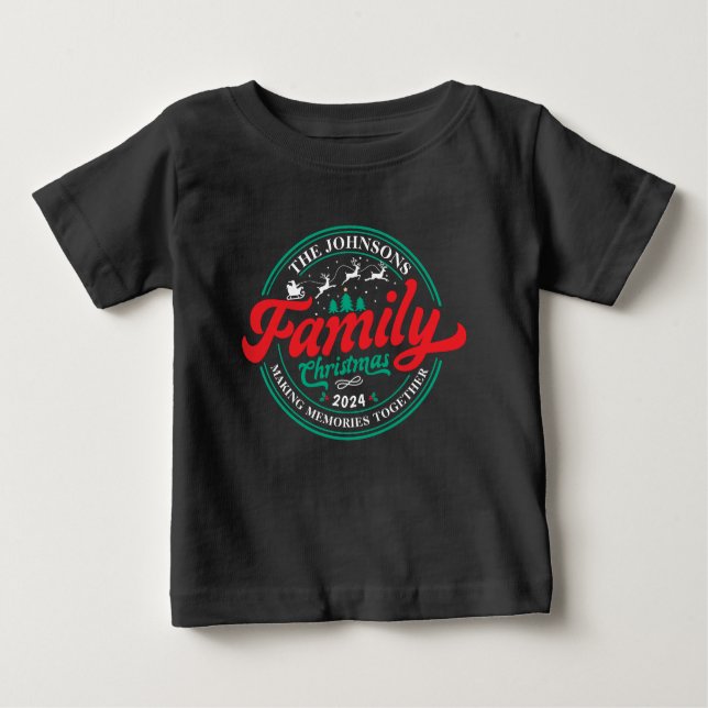 Custom Family Christmas Group Matching Name Year Baby T-Shirt (Front)