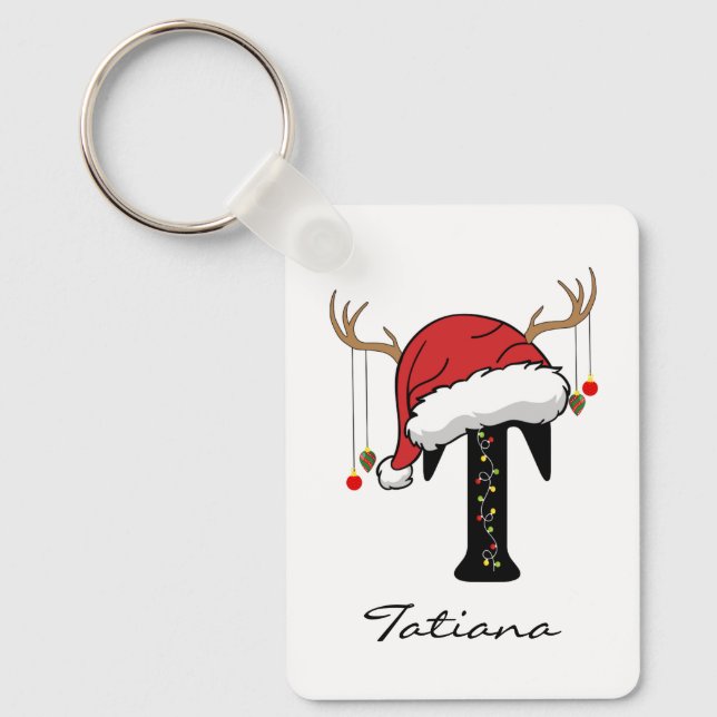 Custom Family Christmas Monogram Keychain for Her (Front)