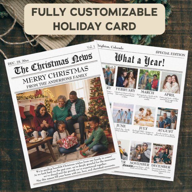 Custom Family Christmas Newsletter Photo Collage Holiday Card (Creator Uploaded)