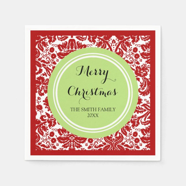 Custom Family Christmas Red Damask Napkins (Front)