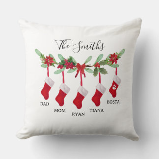 Custom Family Christmas Stocking Throw Pillow