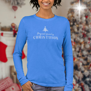 Custom family Christmas tree blue long sleeve  Tri-Blend Shirt