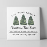Custom Family Christmas Tree Farm Holiday Canvas Print<br><div class="desc">Custom Christmas Tree Farm wrapped canvas wall decor in green, charcoal gray, and white colors. Features a modern rustic typography design with 3 fresh-cut green watercolor Christmas trees. Personalize with with your family name, location, and other custom text. Display in your home as a unique personalized accent to your farmhouse...</div>